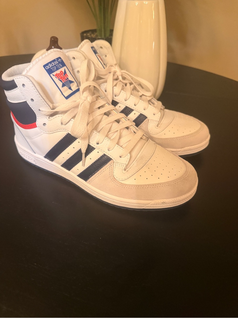 Too 10 men’s adidas White Navy Red High-Top Sneakers